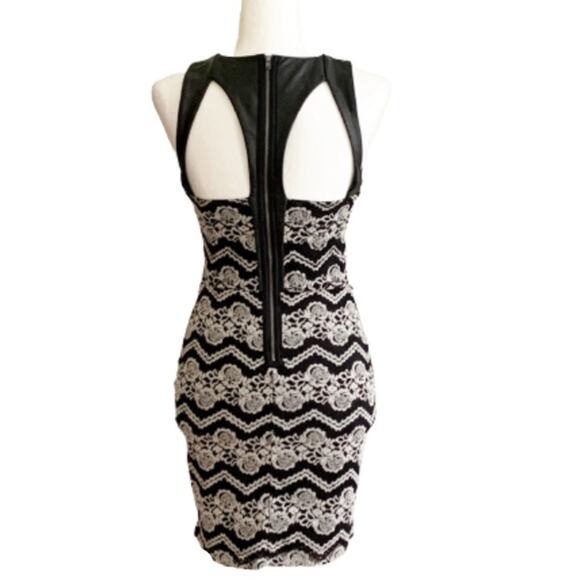 Material Girl Dress Brooklyn Caviar Black Faux Leather Lace Cut Out Mini Small - Picture 5 of 13